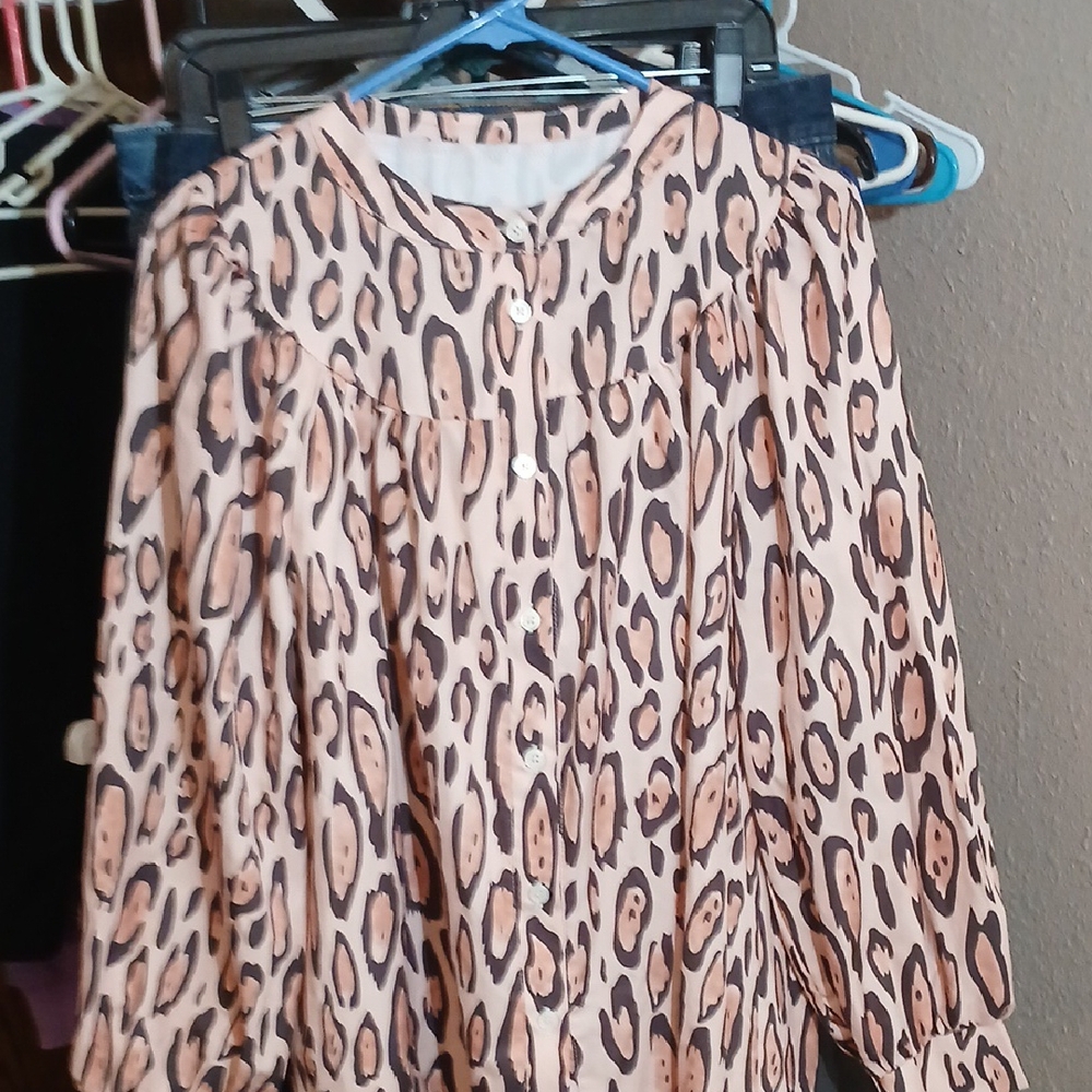 Leopard Print Button-Up Blouse